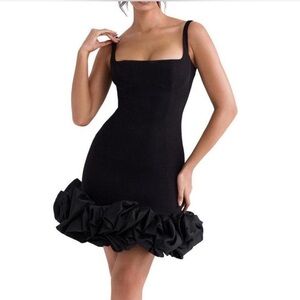 House of CB Lilou Black Ruffle Hem Dress